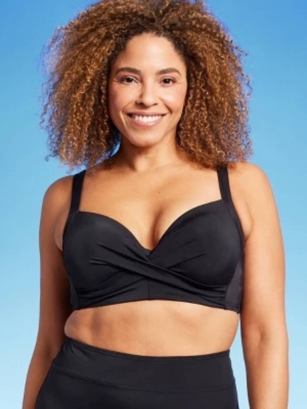 NWT Lands' End Black Crossover Front Underwire Swim Bikini Top Size 6